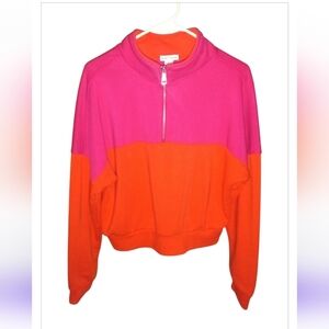 Colorblock Half-Zip Women's 1/2 Zip Cropped Sweatshirt Pink & Orange 😍🔥🍑